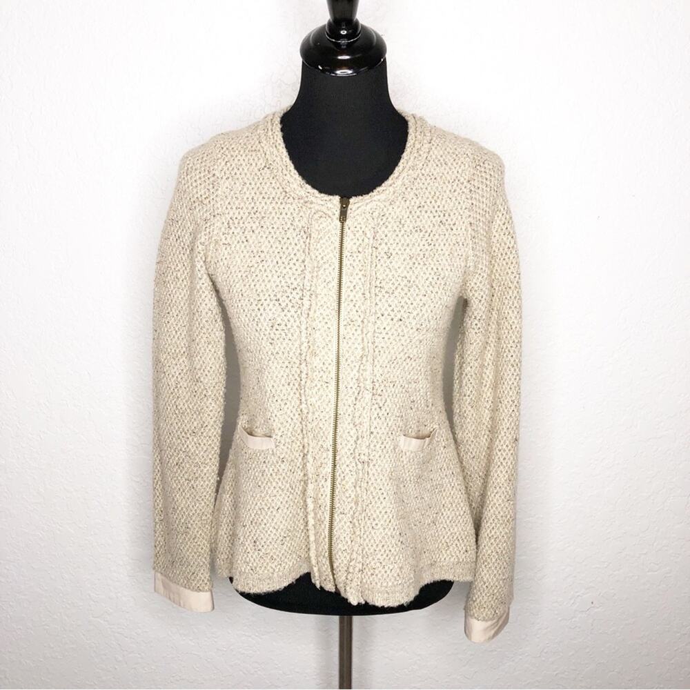 Anthropologie Angel of the North cream tan tweed knit jacket size Small